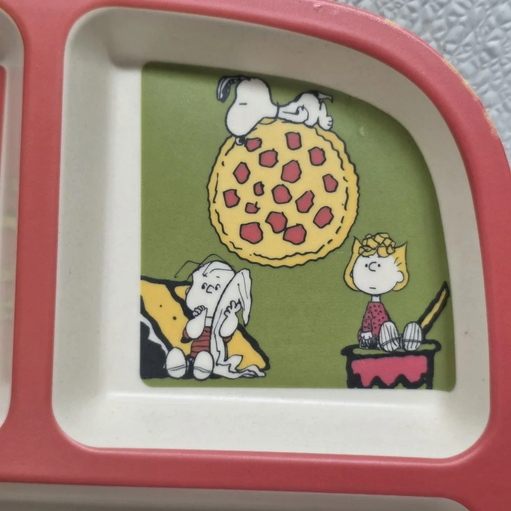 2020 Peanuts Worldwide LLC Set Of 2 Melamine Divided Plates Pizza Fries Cake